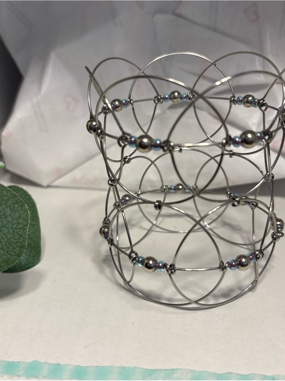 Retro Silver And Blue Beaded 3D Mandala Fidget Bracelet